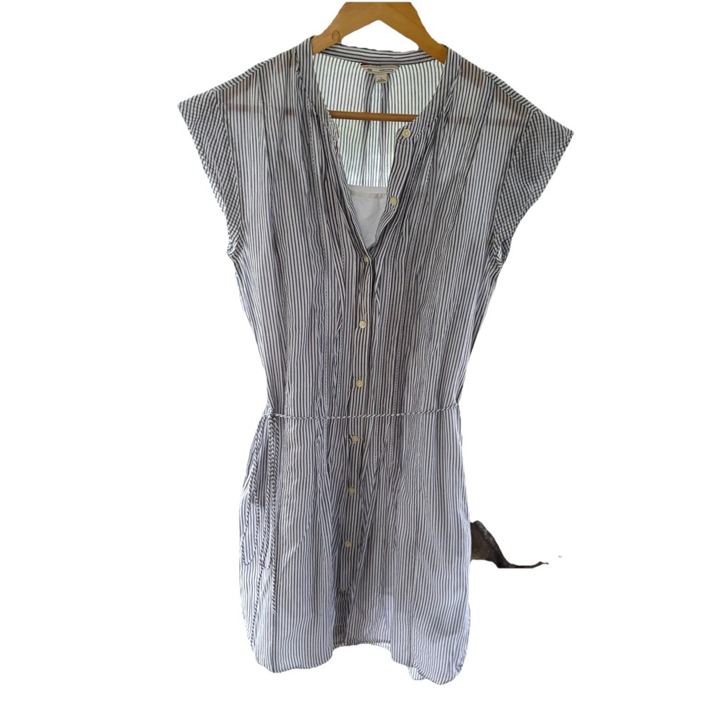 GAP Striped Shirt Dress Womens White Gray Tie Waist 100% Cotton SZ Small